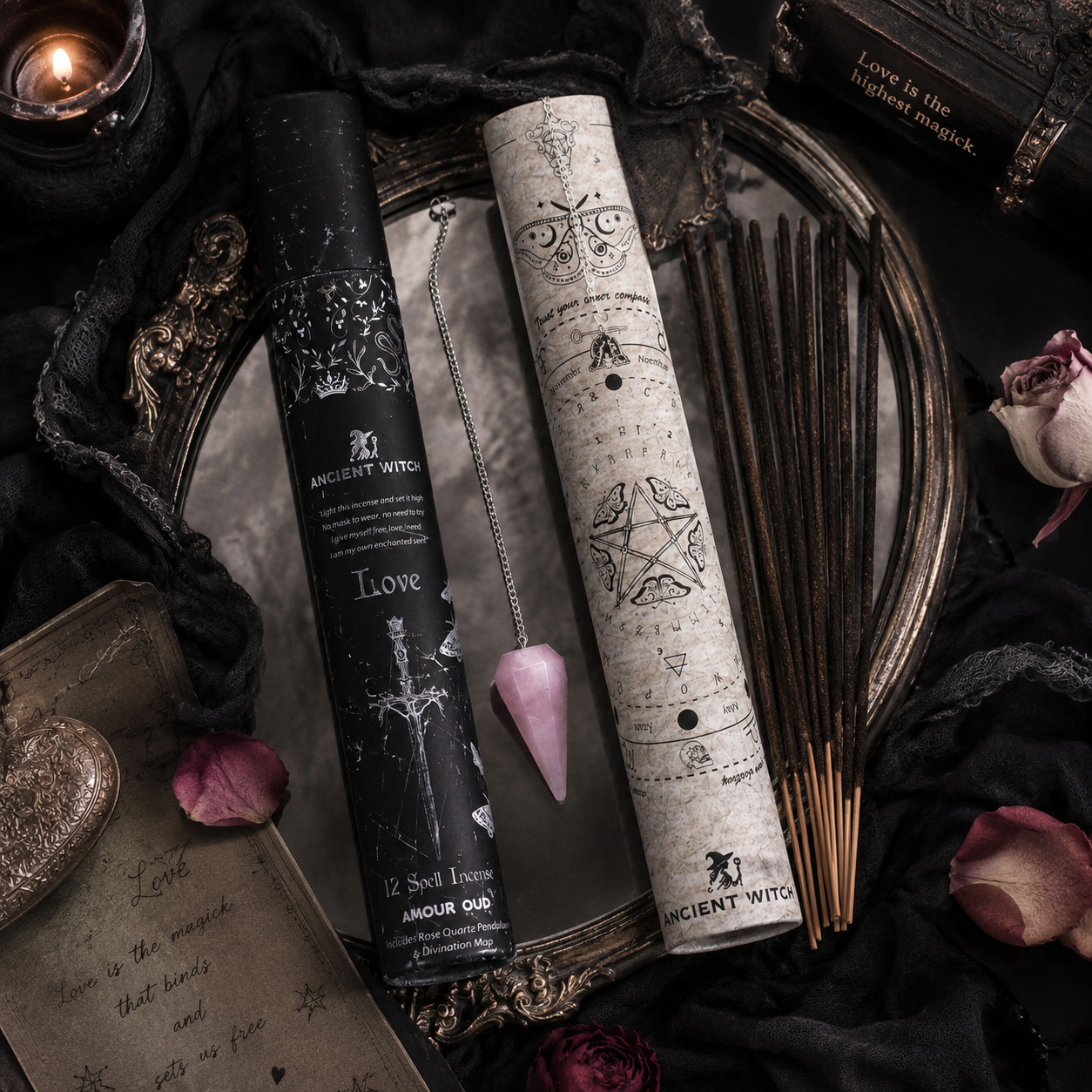 Encens rituel Amour Oud & pendule en quartz rose