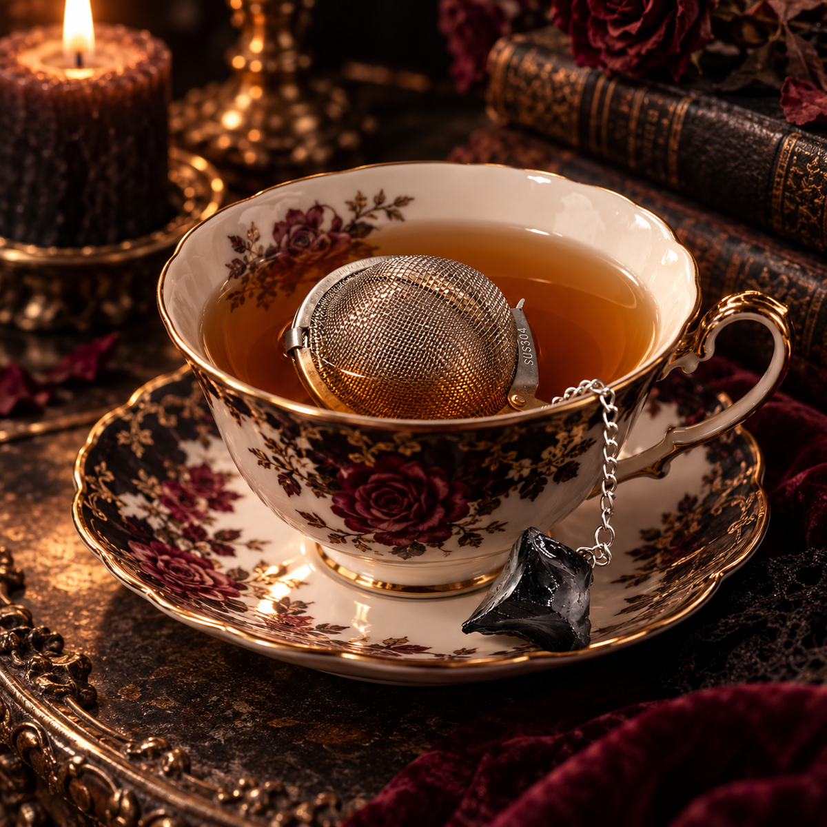 Infuseur à thé en obsidienne noire brute