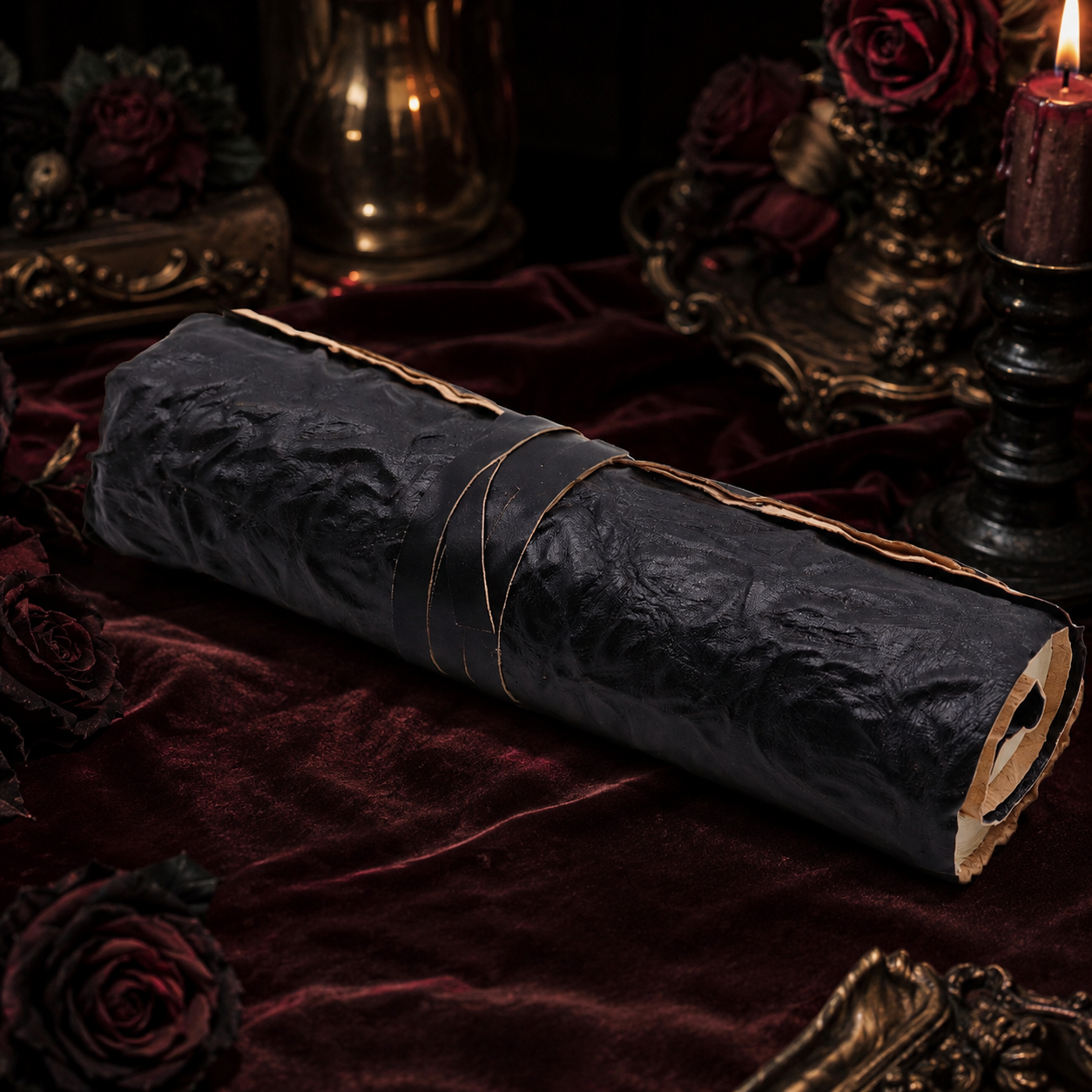 Carnet roulé en cuir noir - 96 pages
