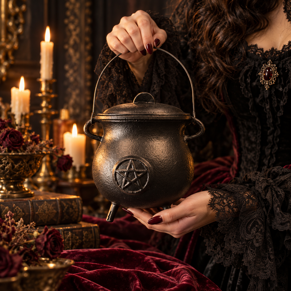 Grand chaudron rituel en fonte - Pentacle 23×18 cm