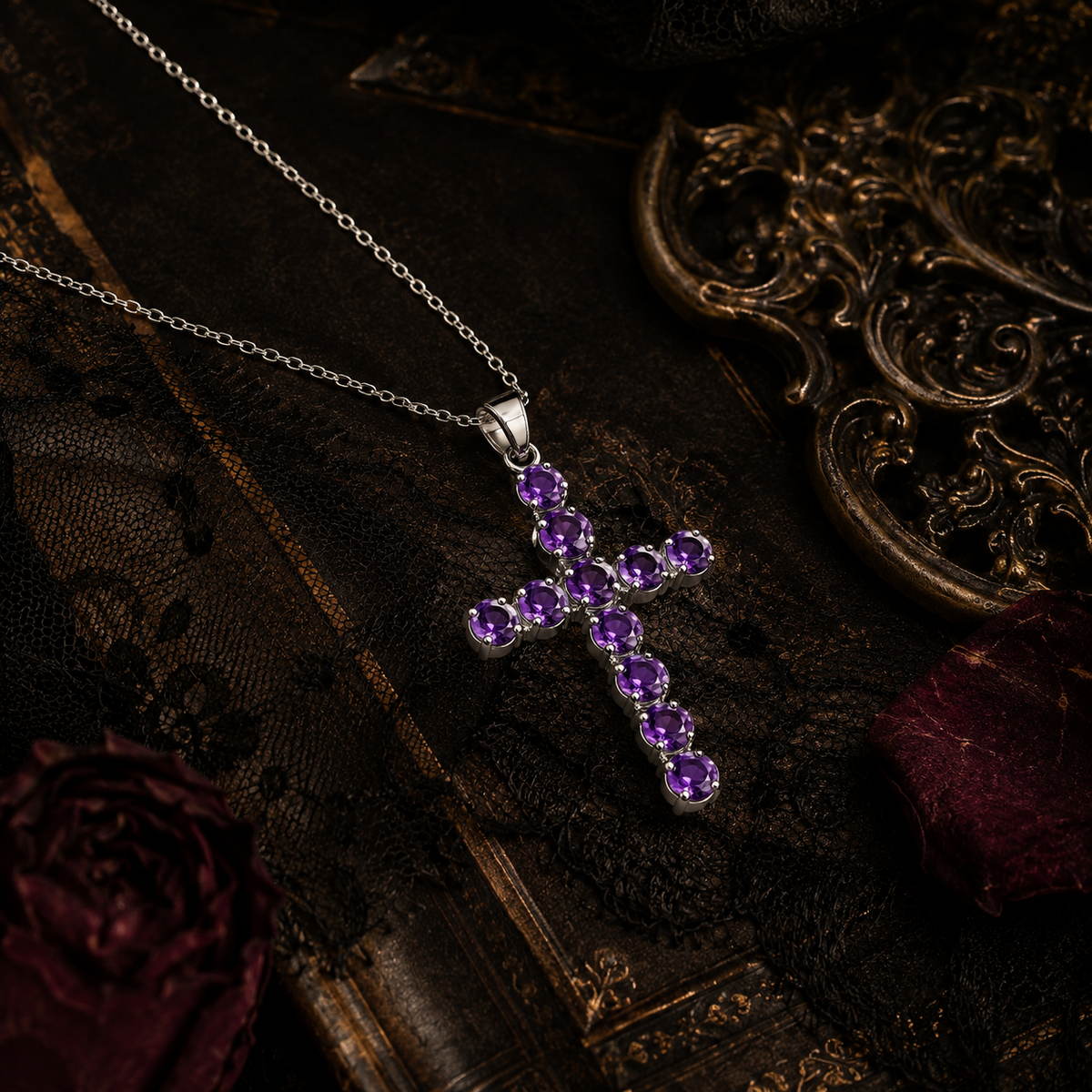 Croix en argent & améthyste
