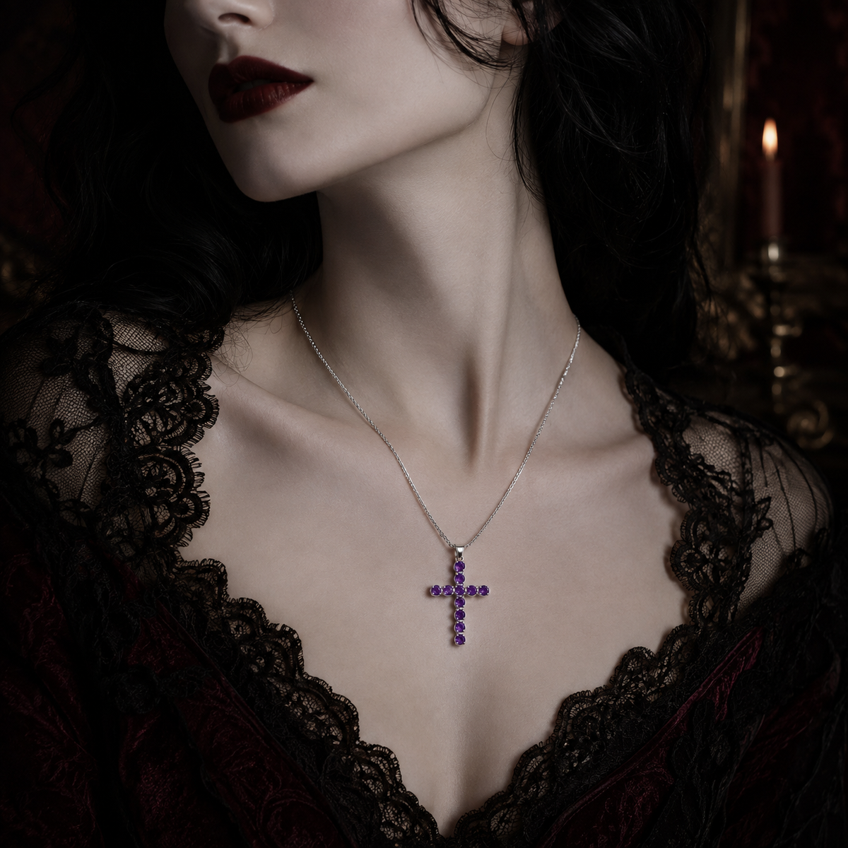 Croix en argent & améthyste
