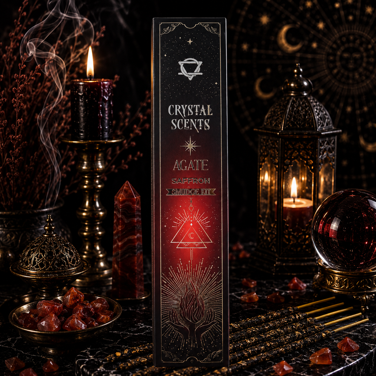 Encens Crystal Scents Safran & Agate rouge