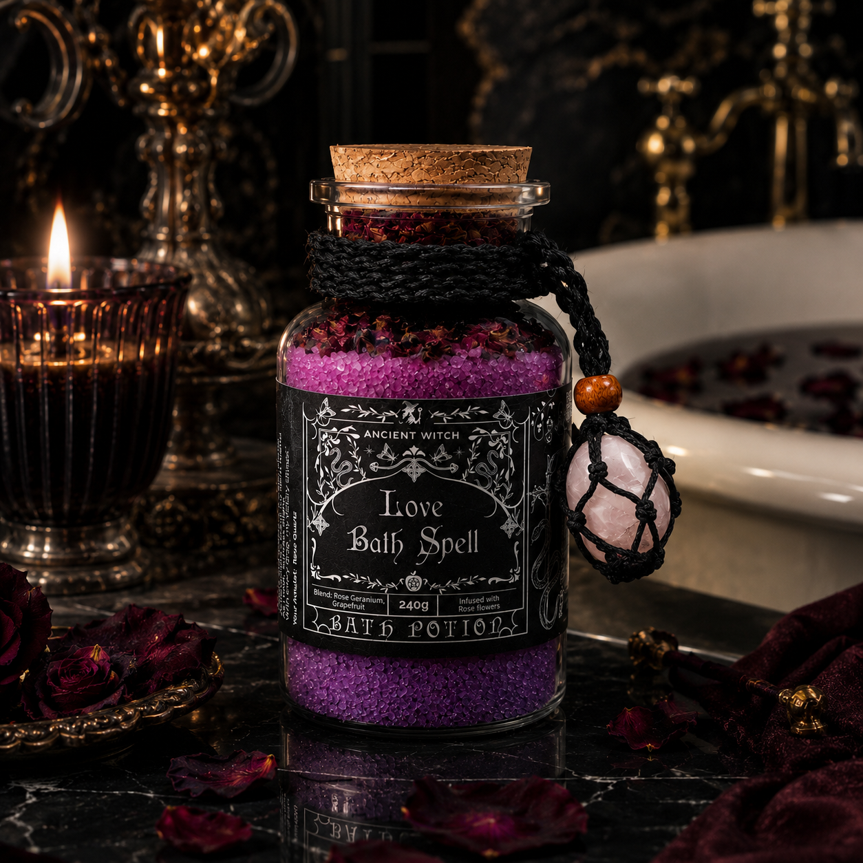 Love Bath Spell – Potion de bain à la rose & quartz rose