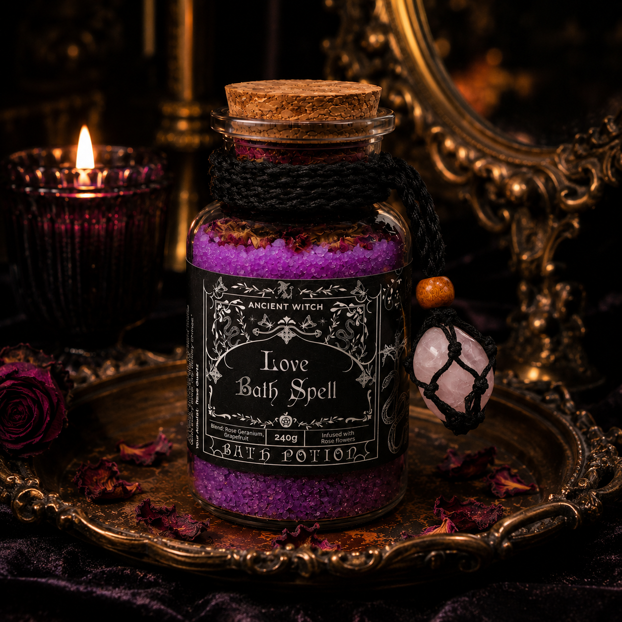 Love Bath Spell – Potion de bain à la rose & quartz rose