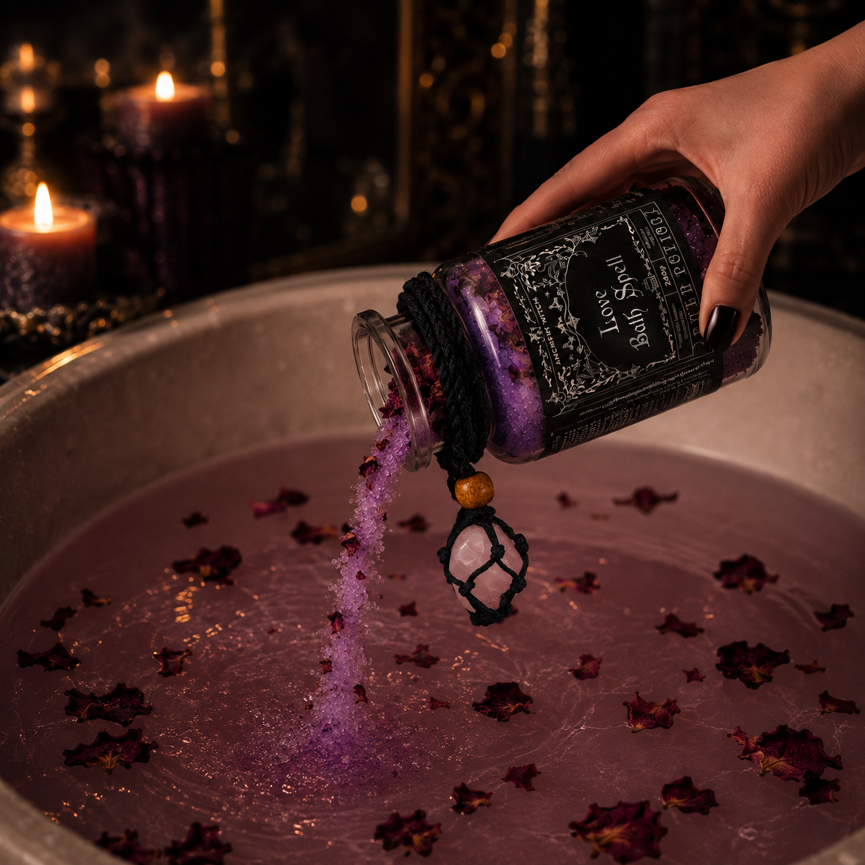 Love Bath Spell – Potion de bain à la rose & quartz rose