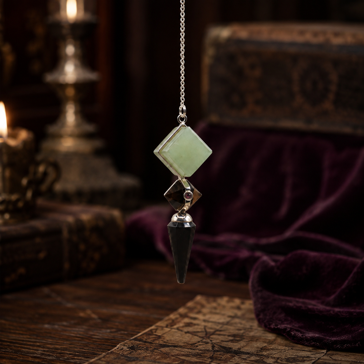 Pendule Trinité - Agate Noire, Aventurine & Œil de Tigre