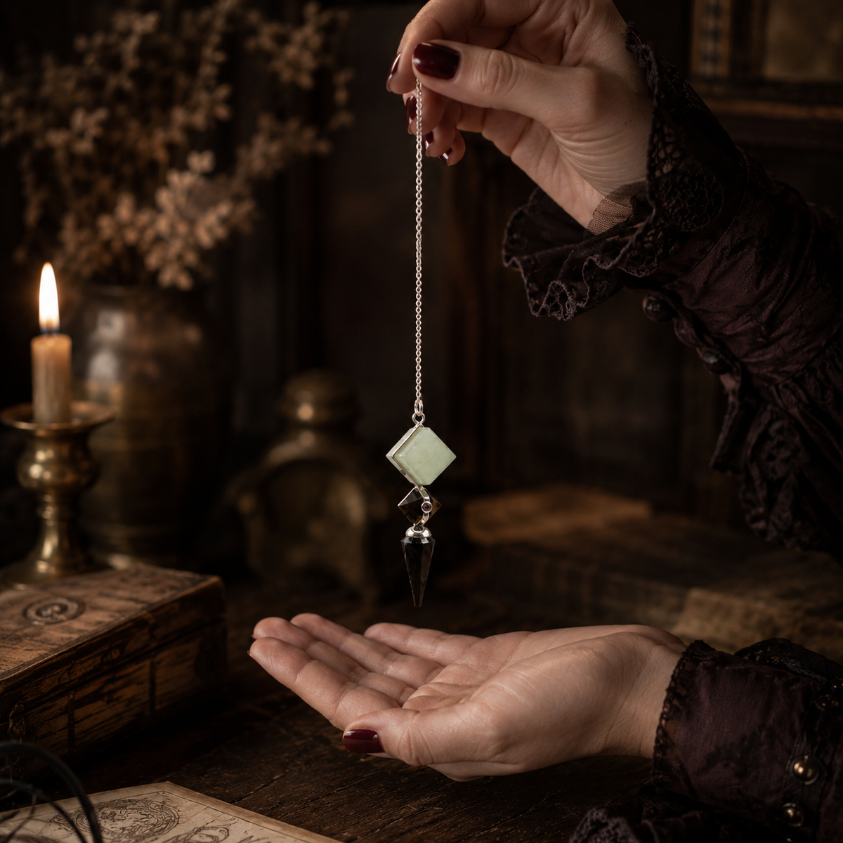 Pendule Trinité - Agate Noire, Aventurine & Œil de Tigre