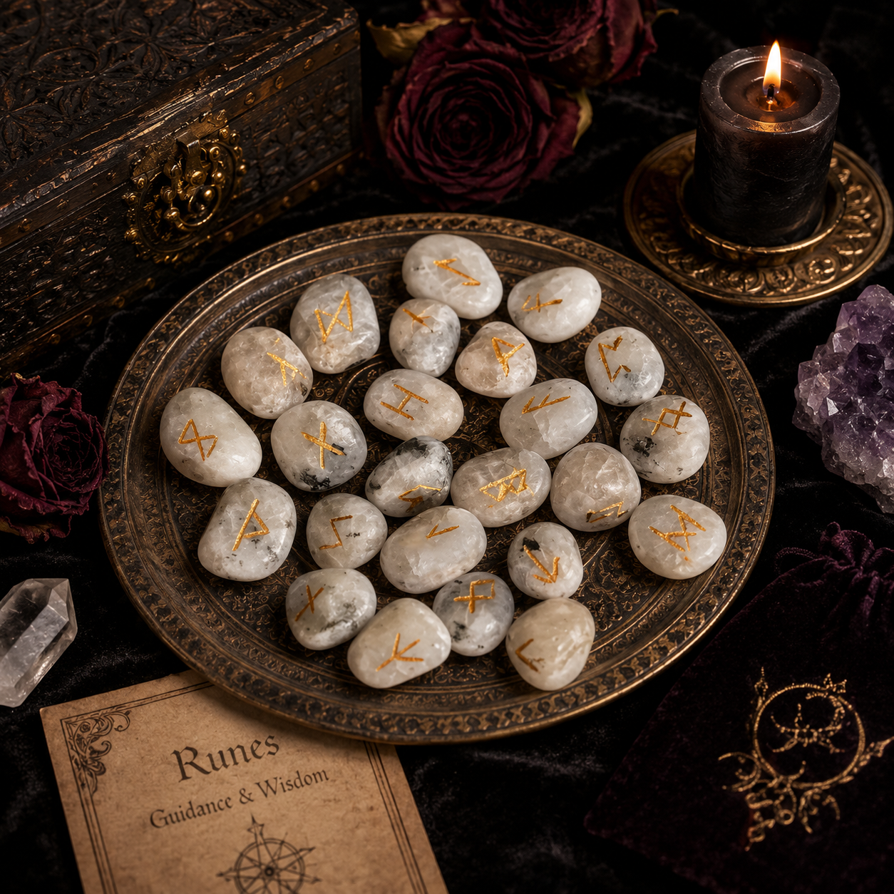 Runes en pierre de lune arc-en-ciel - Set de 25 pierres