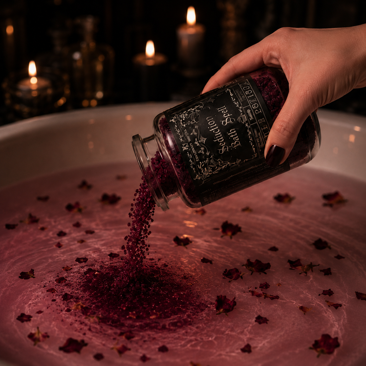 Seduction Bath Spell - Potion de bain au patchouli, sauge sclarée & amulette d’améthyste